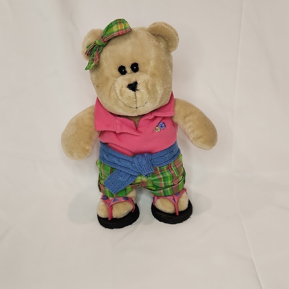 Starbucks Bearista Bear 62nd Edition 2007 Plush Pink Polo Blue‎ Sweater Plaid